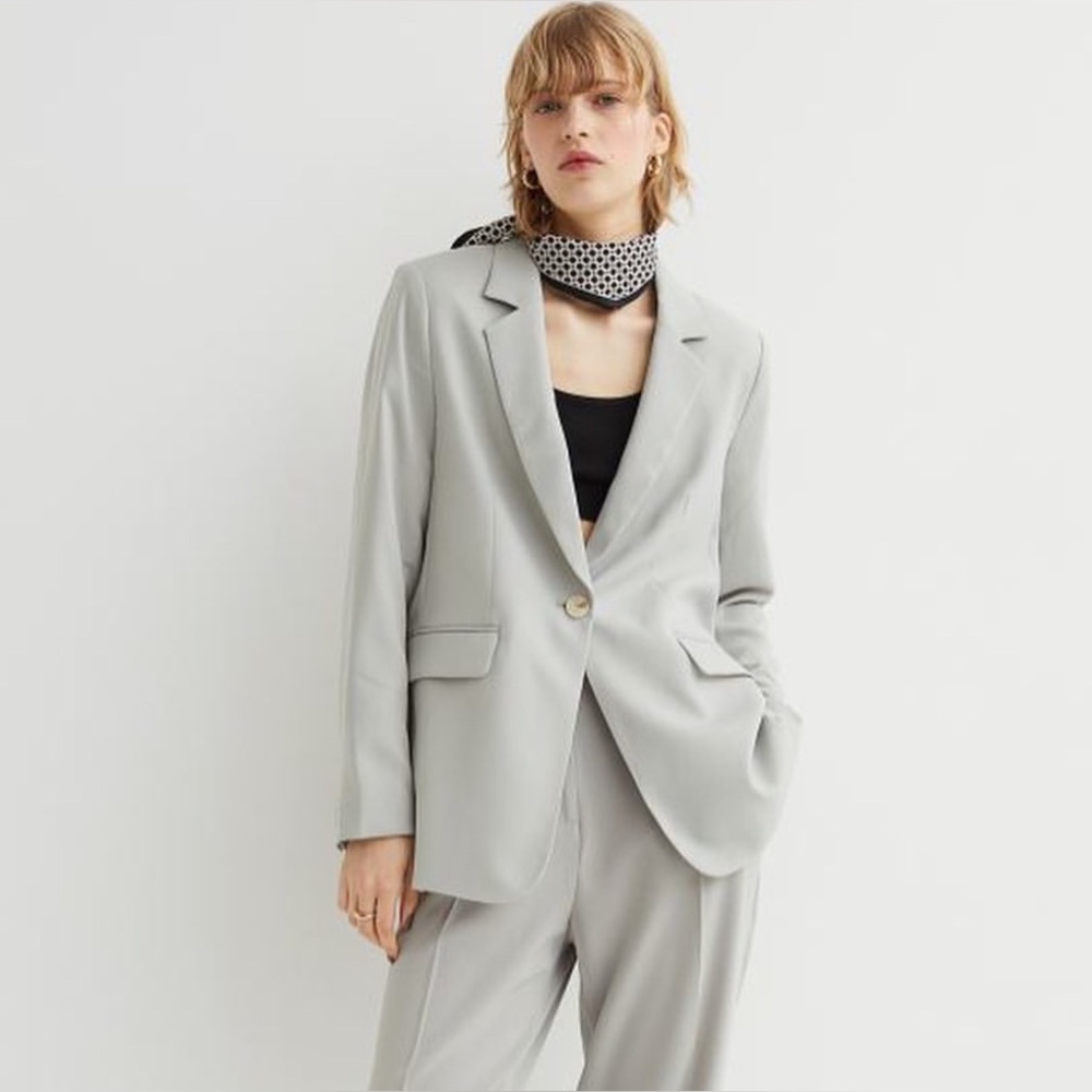 H&M Blazer Oversized Gray One‎ Button Business Casual Jacket XS